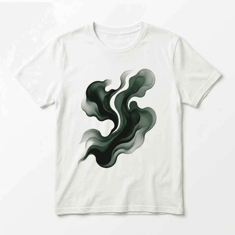 Abstract fluid art design - soft matte black and deep forest green ink for apparel
