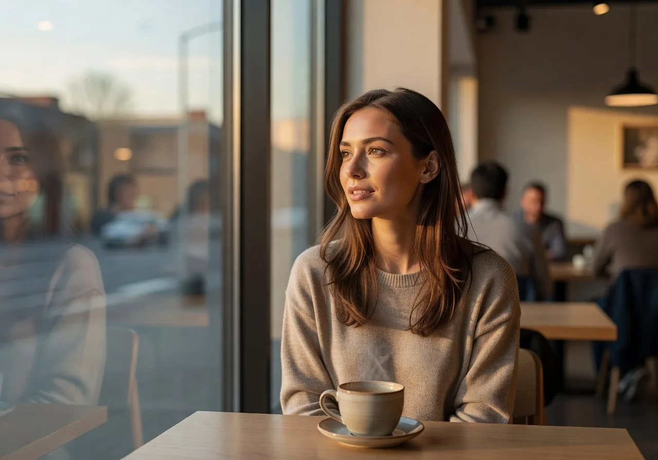 Grok Imagine photorealistic café portrait — tied for best visual quality 92/100