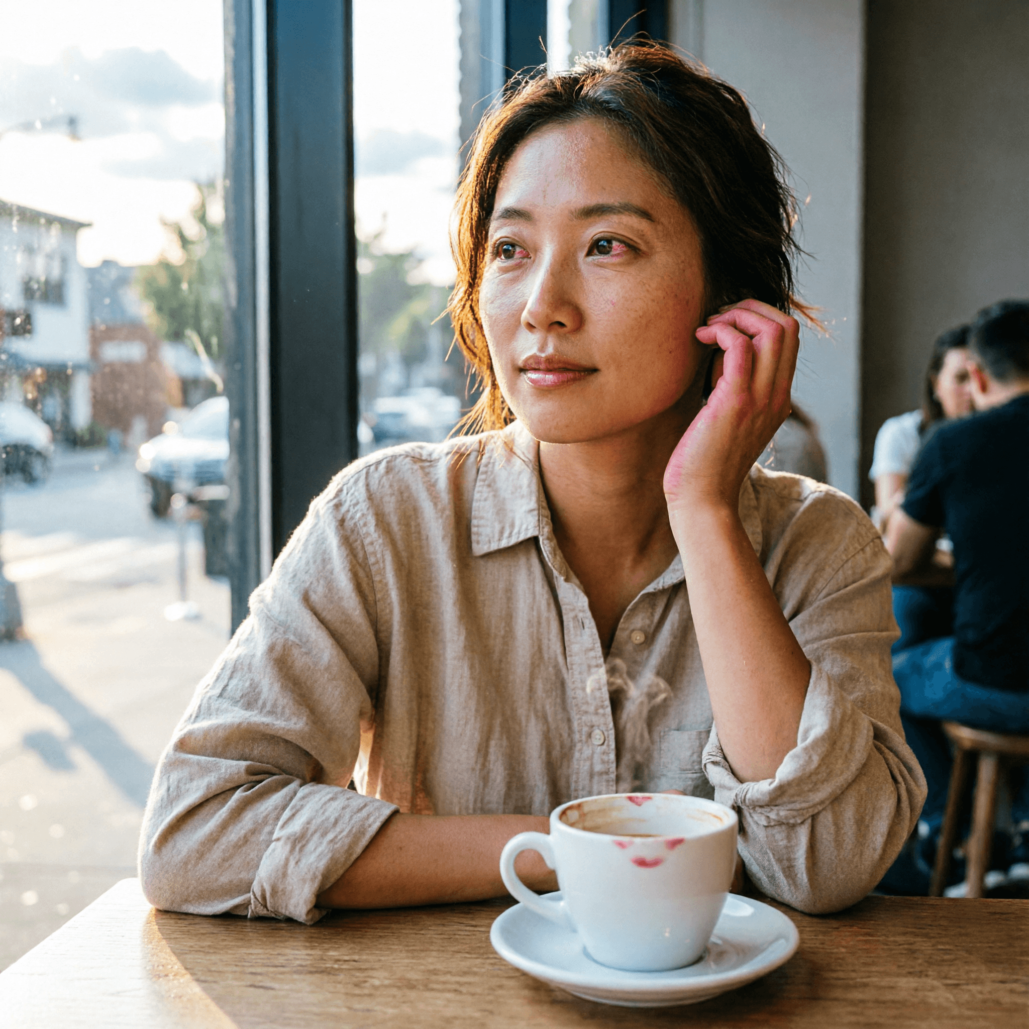 Qwen Image 2.0 photorealistic café portrait — documentary style 87/100