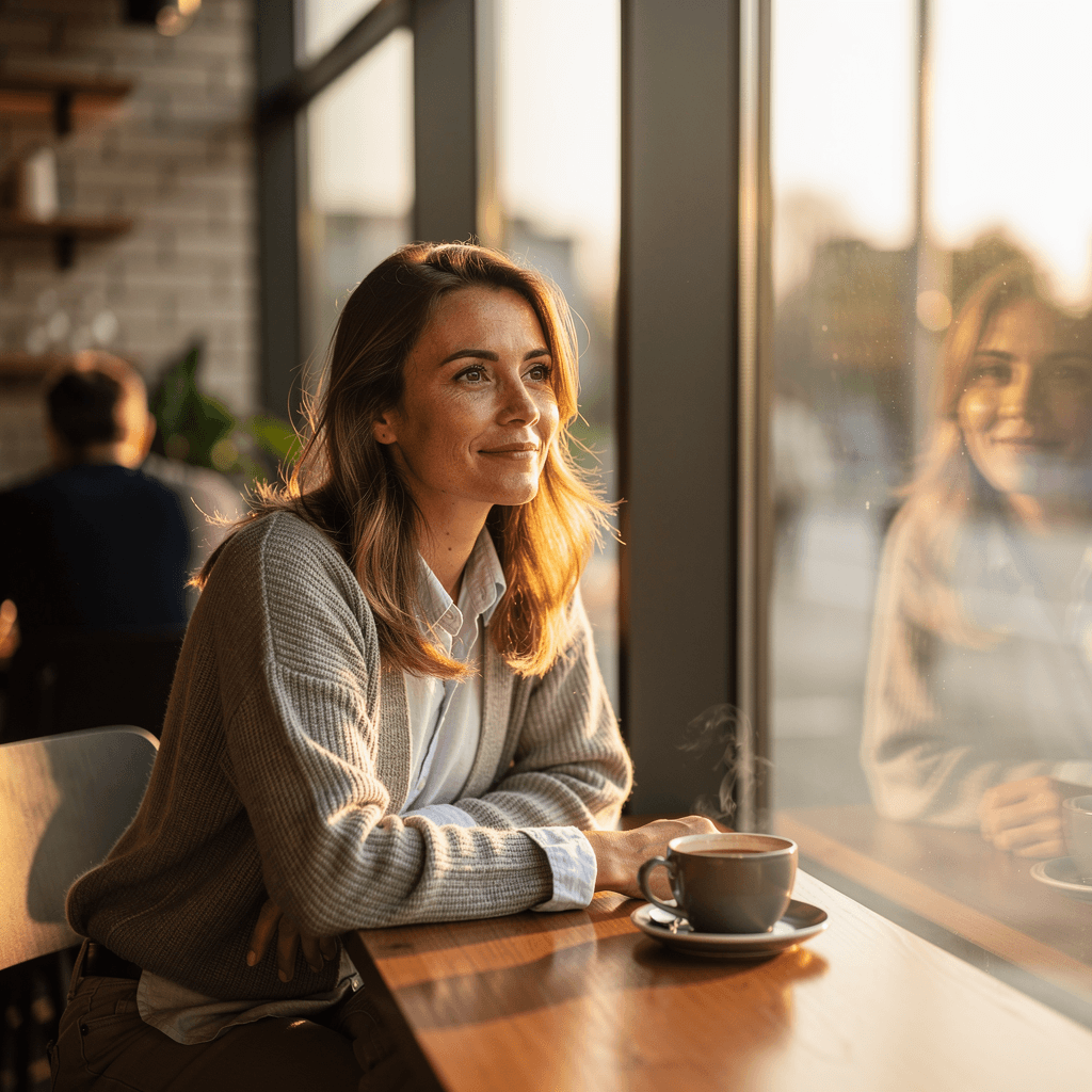 Flux 2.0 Pro photorealistic café portrait — 88/100