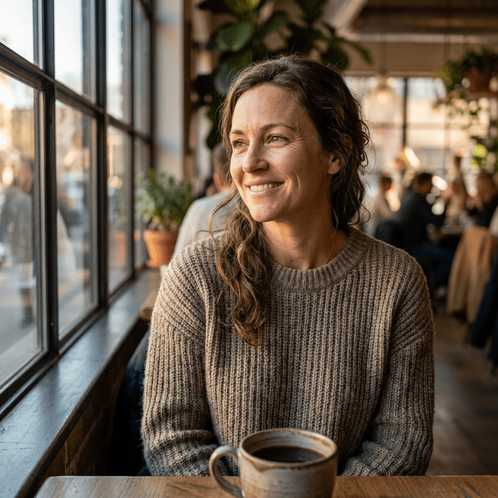 Nano Banana Pro photorealistic café portrait — 86/100