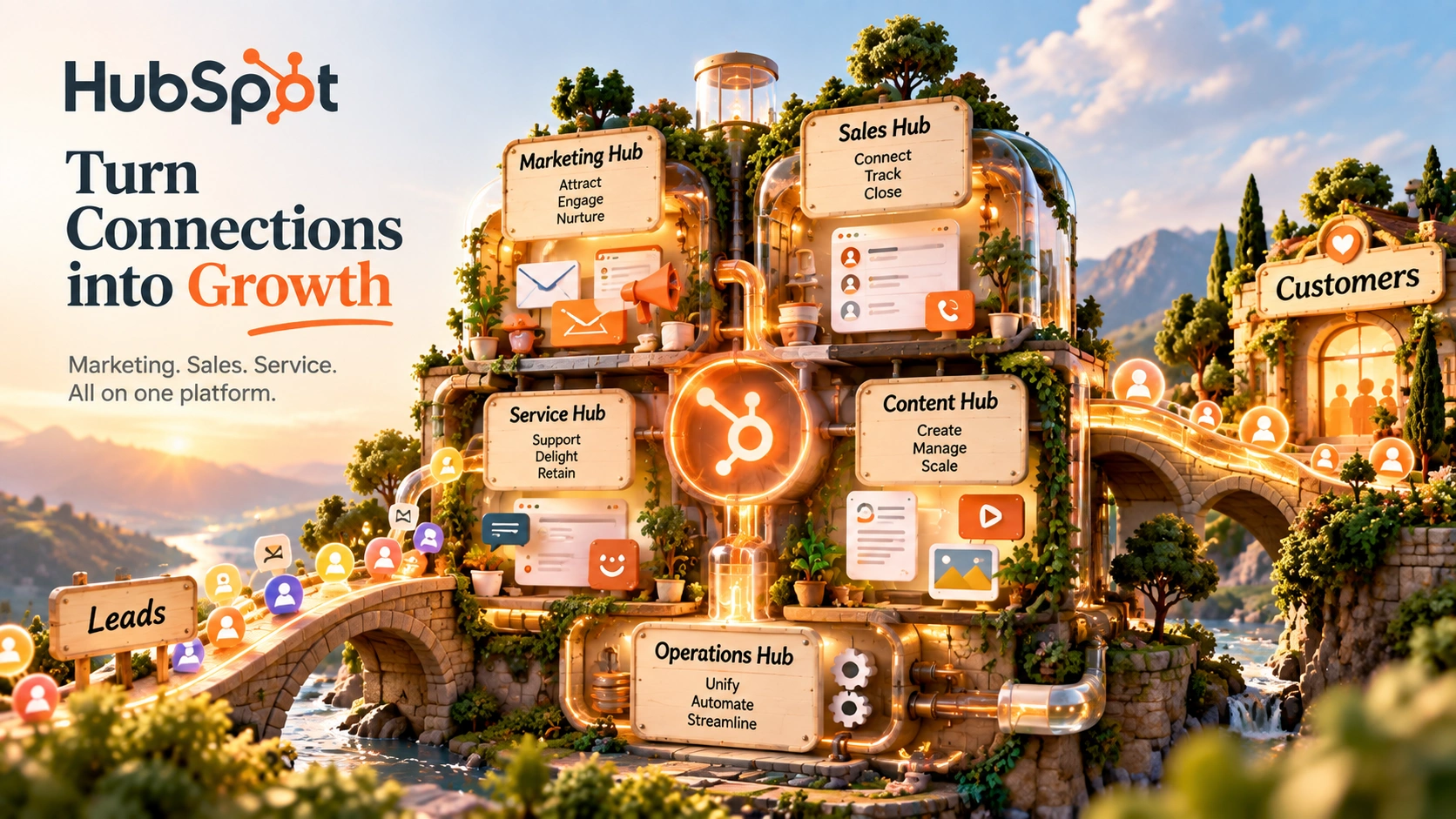 HubSpot: a connected CRM for marketing, sales, and service, with free tools, automation, pipelines, and ticketing sharing one contact record