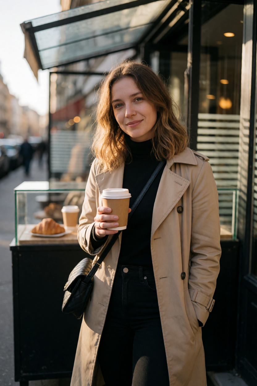 Krea 2 Medium test — candid Paris café portrait at golden hour