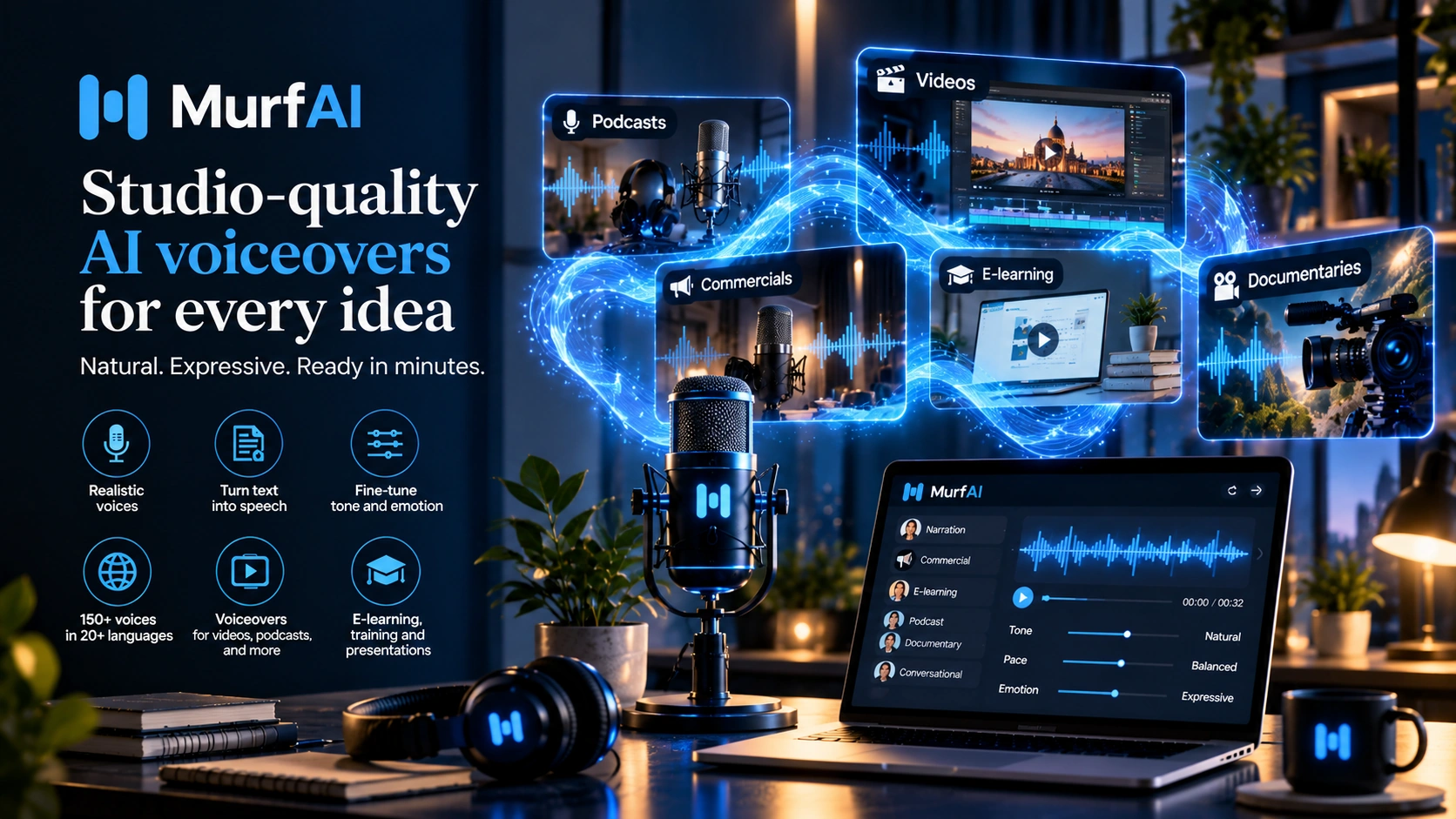 Murf AI voice studio, Falcon 2 real-time API, and conversational voice agents: timeline-synced narration, AI dubbing, and voice agents in one platform