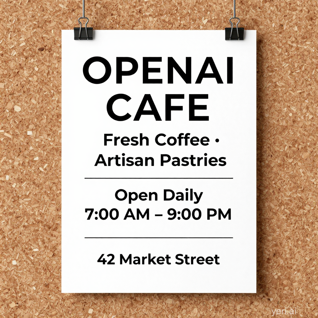 Stable Diffusion test â premium coffee shop poster pinned to a corkboard