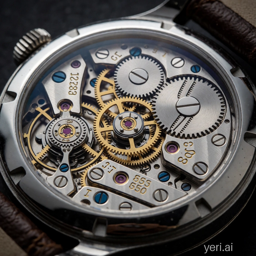Stable Diffusion test â macro photograph of an antique mechanical watch movement